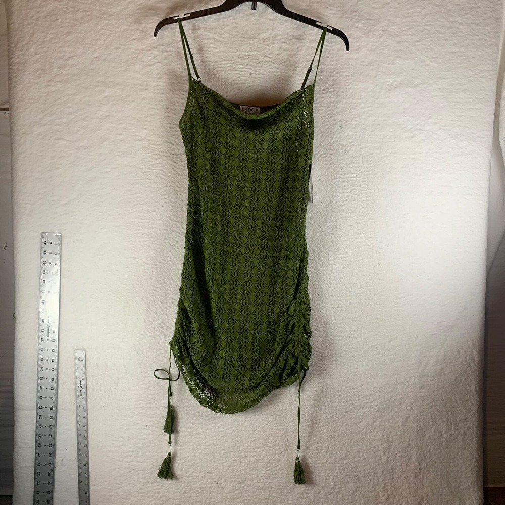 1.State Women's Cowl Neck Green Crochet Tank Dress Swimsuit Cover Up Size M NWT